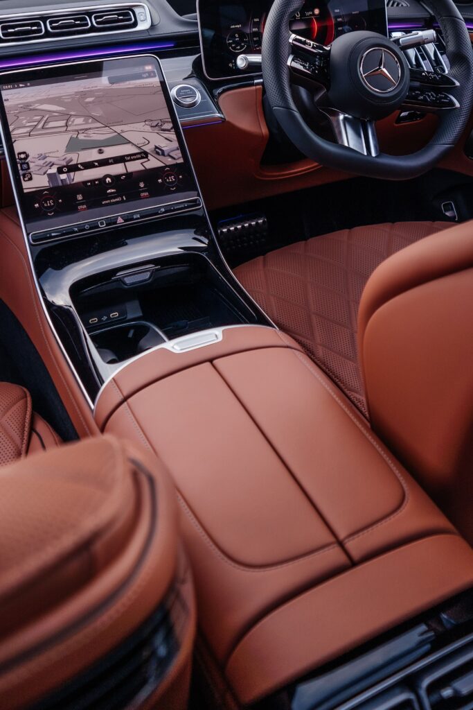 black s class with red leatur luxury seats